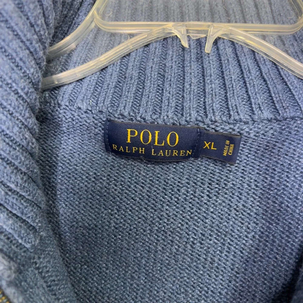 Polo Ralph Lauren Mens XL Blue Cotton Quarter Zip‎ Mock Neck Sweater Red Pony